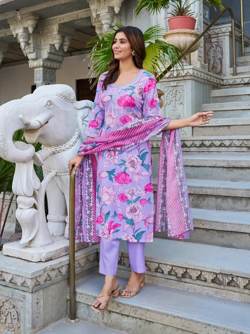 Dhruvi 438 Cotton Kurti With Bottom Dupatta Collection
