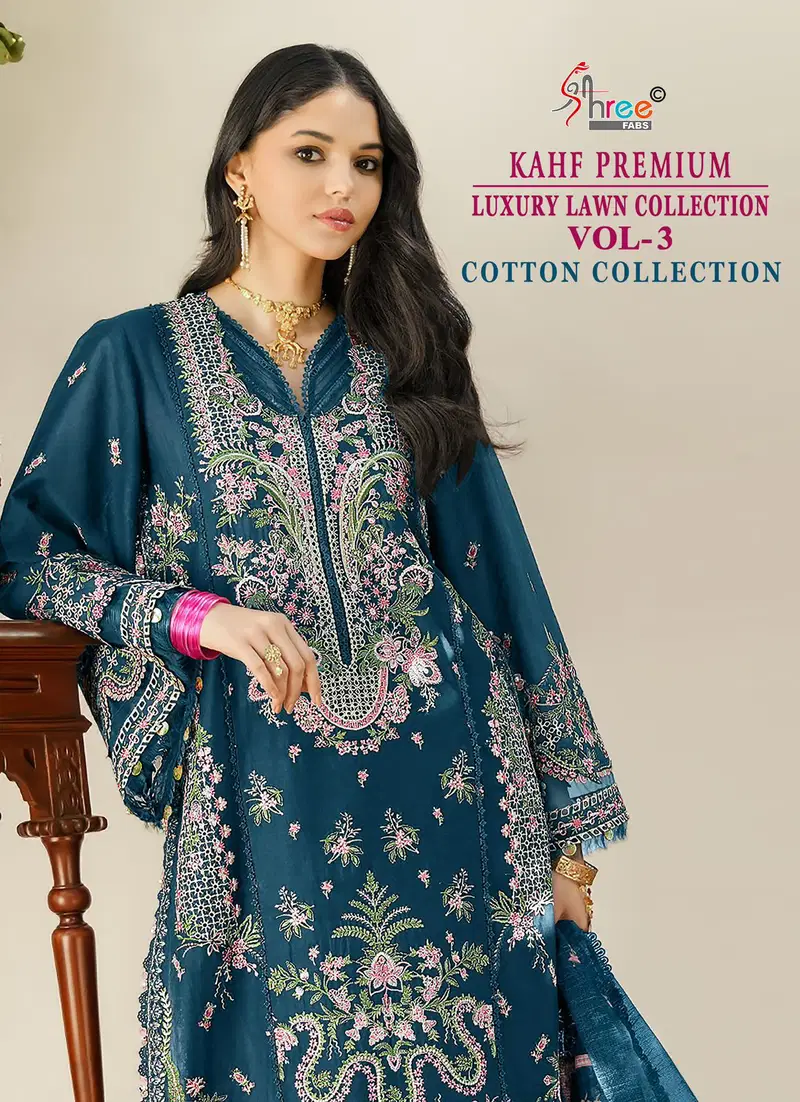 Shree Kahf Luxury Lawn Collection Vol 3 Cotton Dupatta Cotton Salwar Suit Collection