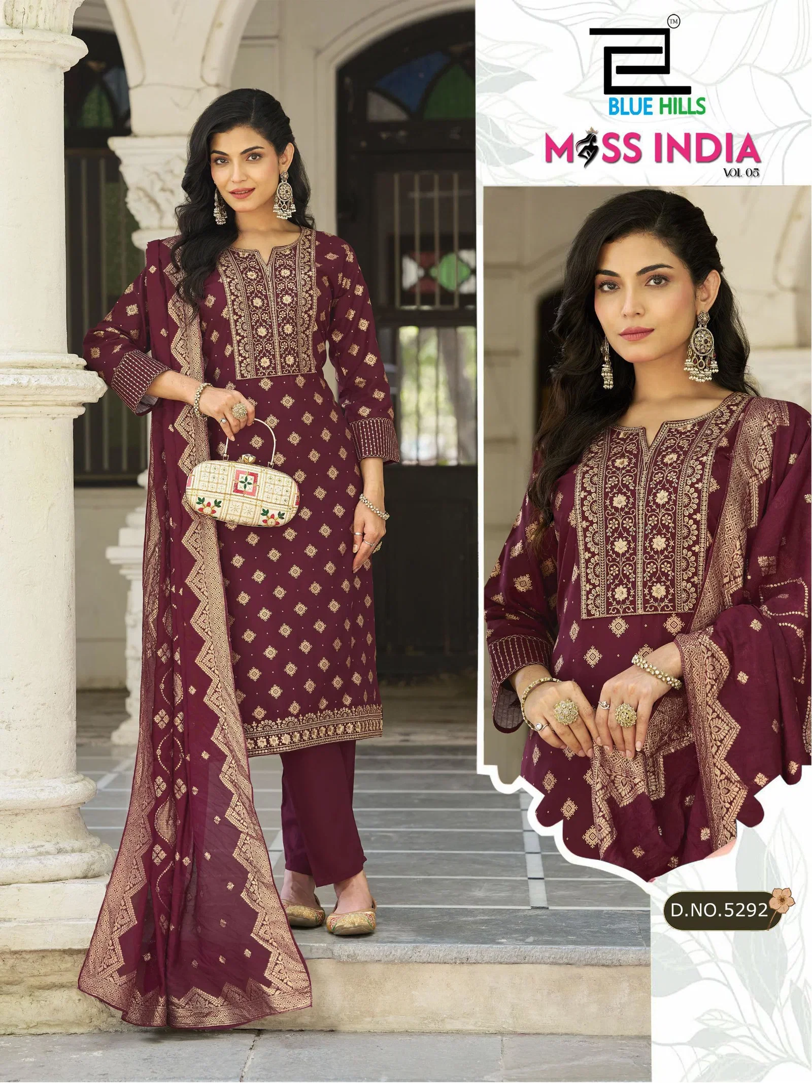 Blue Hills Miss India Vol 5 Plus Size Rayon Foil Printed Kurti With Bottom Dupatta