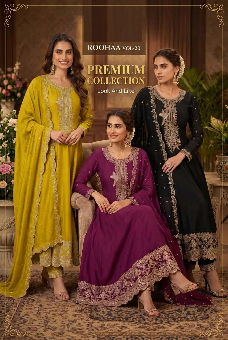Roohaa Vol 20 Silk Embroidered Gown With Bottom Dupatta
