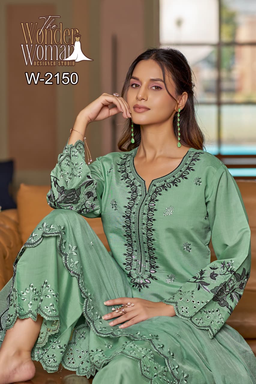 Wonder Women W 2150 Viscose Roman Silk Embroidery Kurti Bottom With Dupatta