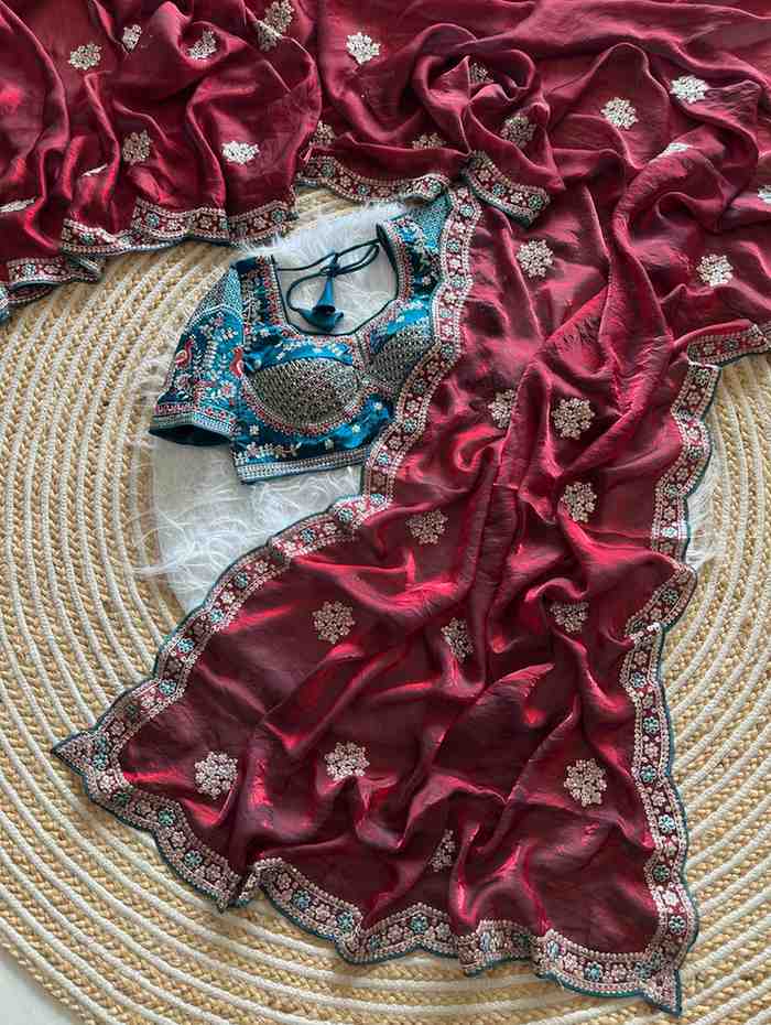 Kc 4066 Fandy Sattin Silk Sequence Worked Designer Saree Collection