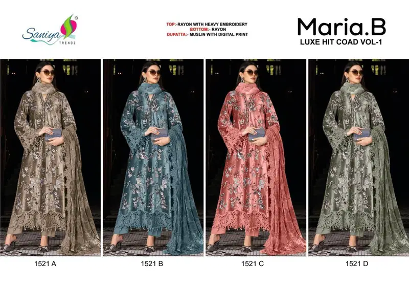 Saniya Maria B 151 Rayon Cotton Embroidered Salwar Kameez Collection