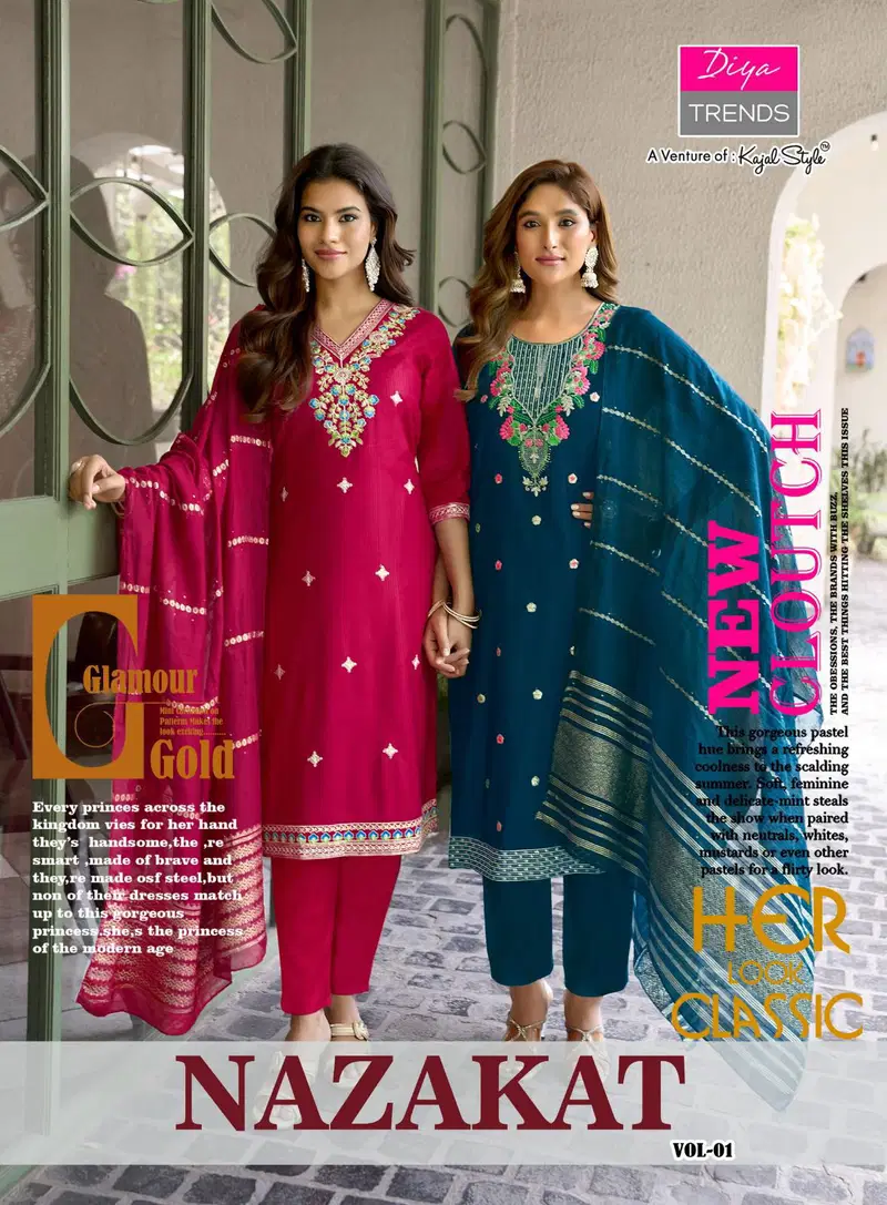 Nazakat Vol 1 By Diya Trends Barlin Embroidered Kurti With Bottom Dupatta