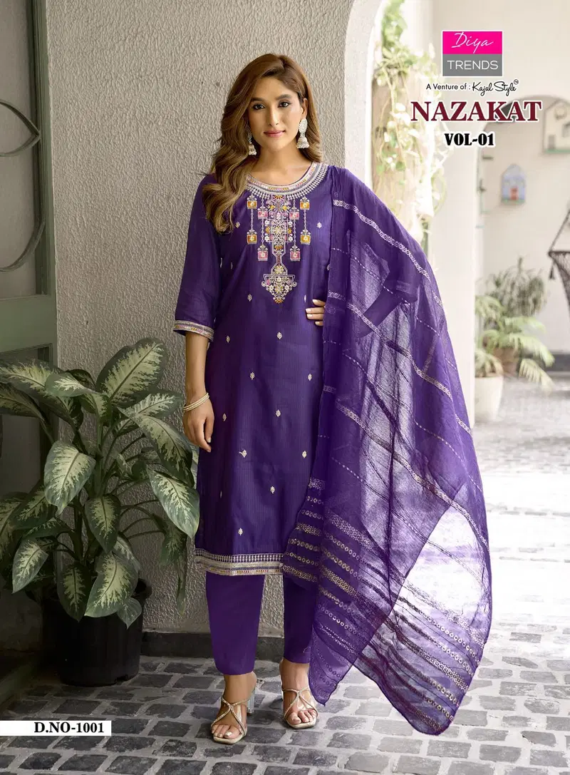 Nazakat Vol 1 By Diya Trends Barlin Embroidered Kurti With Bottom Dupatta