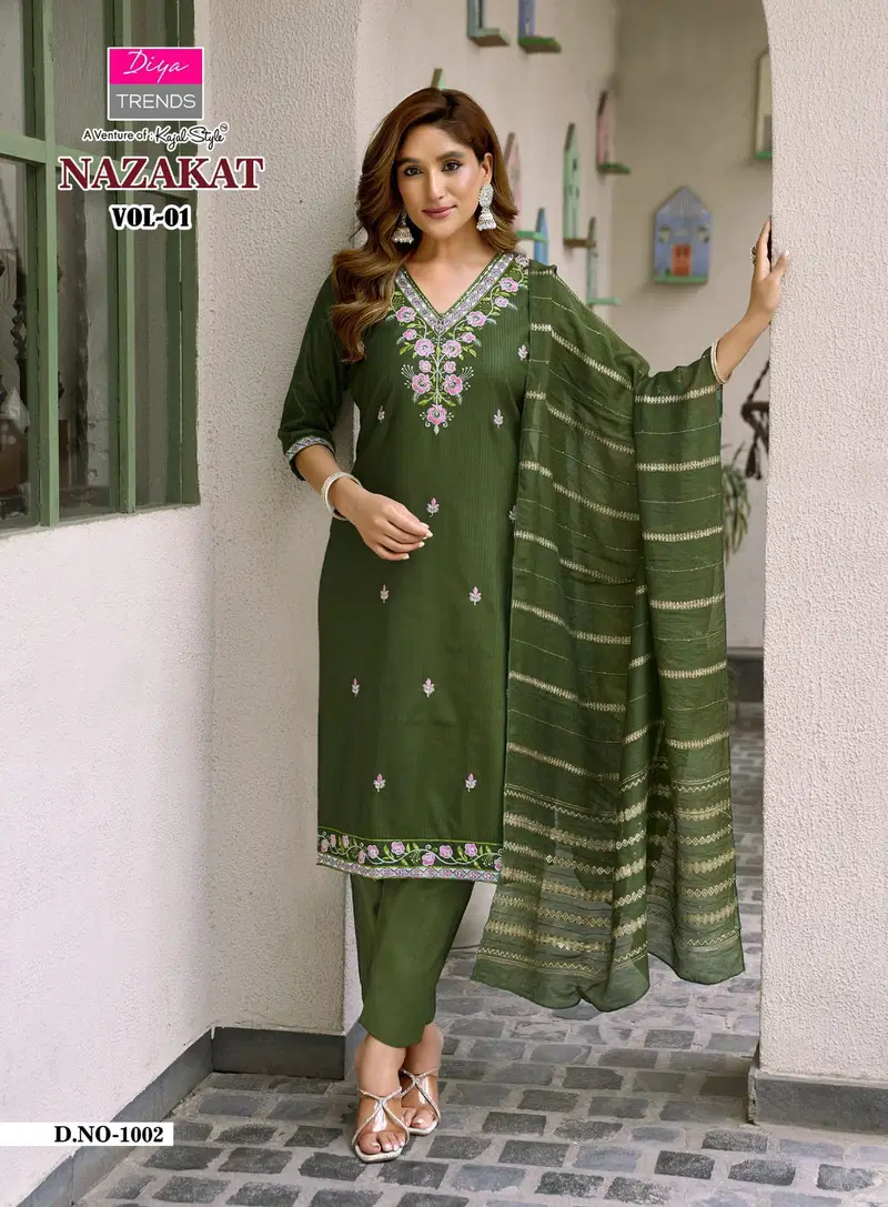 Nazakat Vol 1 By Diya Trends Barlin Embroidered Kurti With Bottom Dupatta