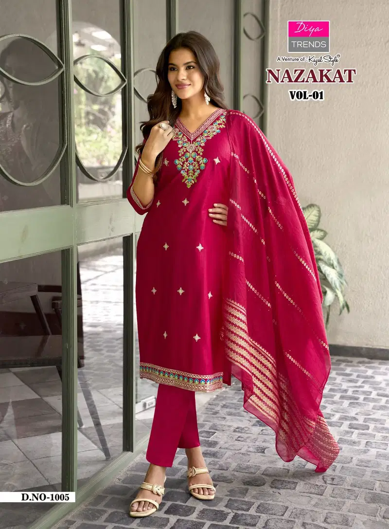 Nazakat Vol 1 By Diya Trends Barlin Embroidered Kurti With Bottom Dupatta