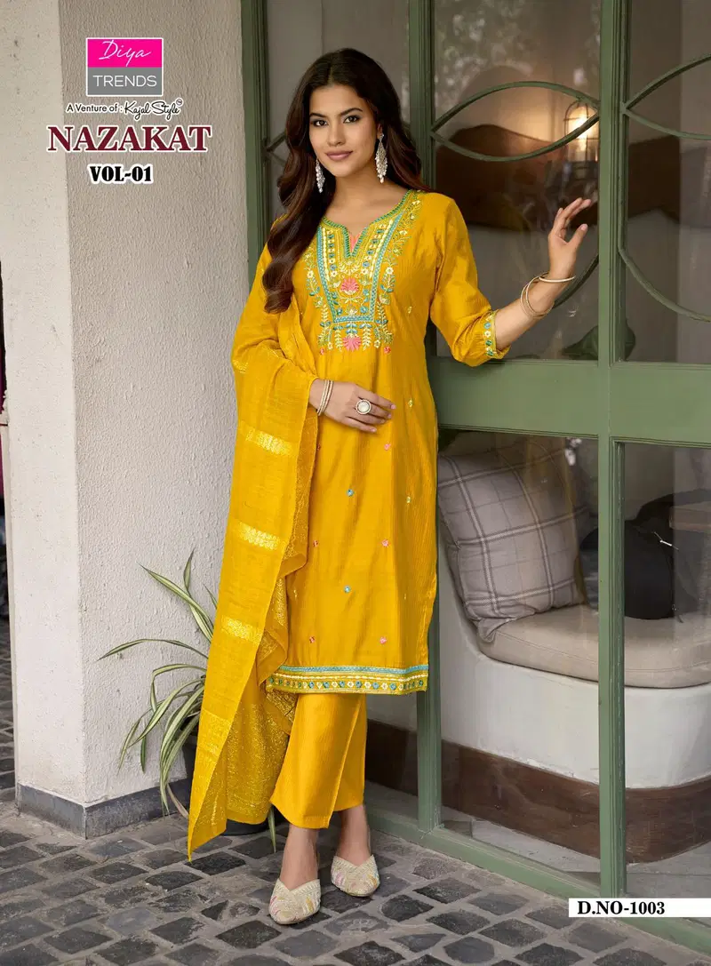 Nazakat Vol 1 By Diya Trends Barlin Embroidered Kurti With Bottom Dupatta