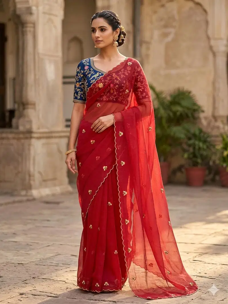 Khushi Saree Ah Fendy Chiffon Embroidered Saree Collection
