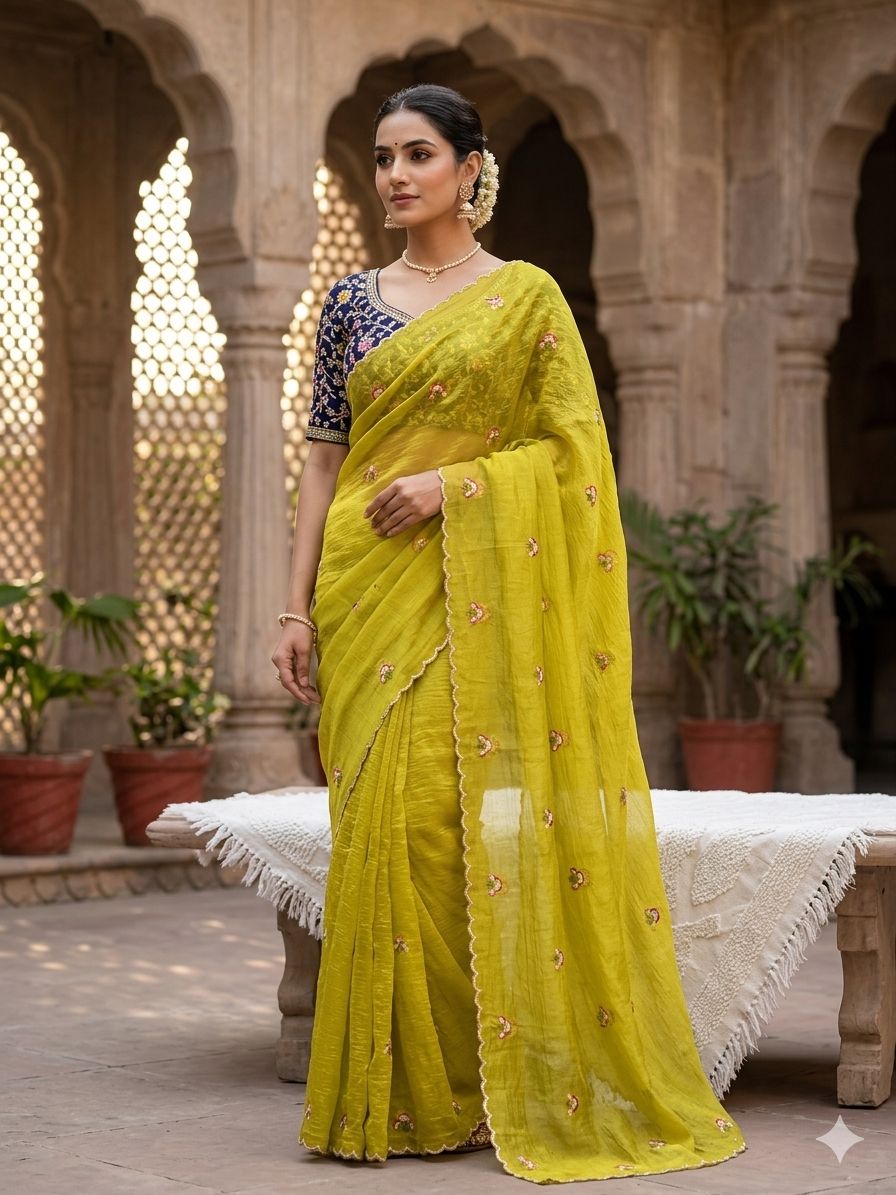 Khushi Saree Ah Fendy Chiffon Embroidered Saree Collection