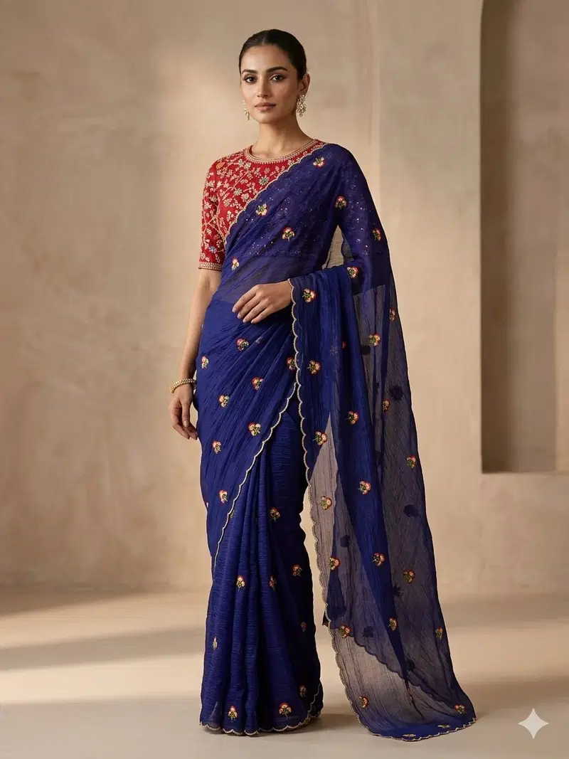 Khushi Saree Ah Fendy Chiffon Embroidered Saree Collection