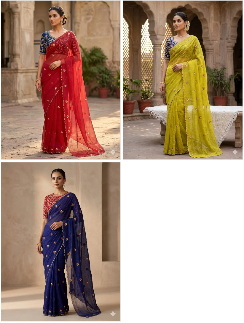 Khushi Saree Ah Fendy Chiffon Embroidered Saree Collection
