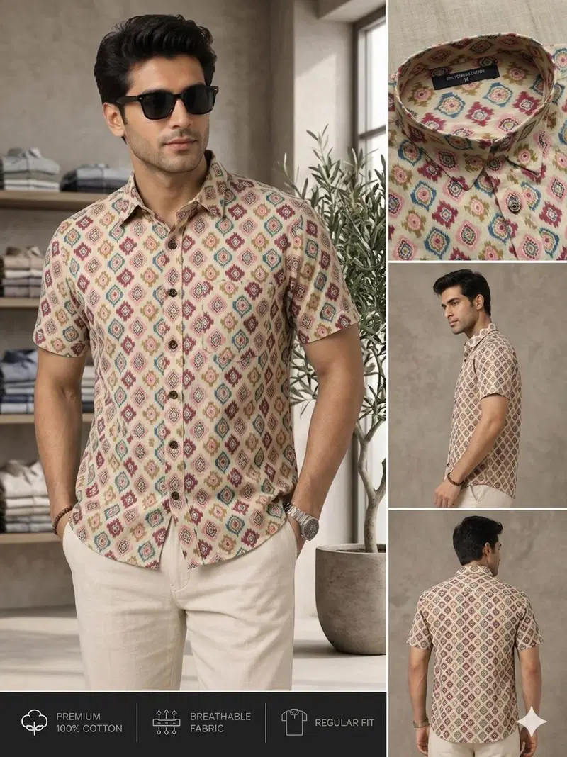 Naisha K 971 Cotton Dyed Mens Half Sleeve Shirts