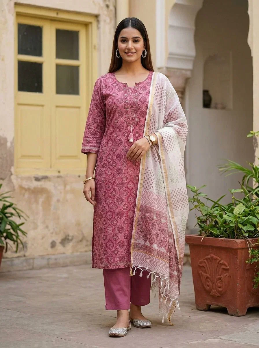 Naisha K 972 Kota Doriya Kurti With Bottom Dupatta