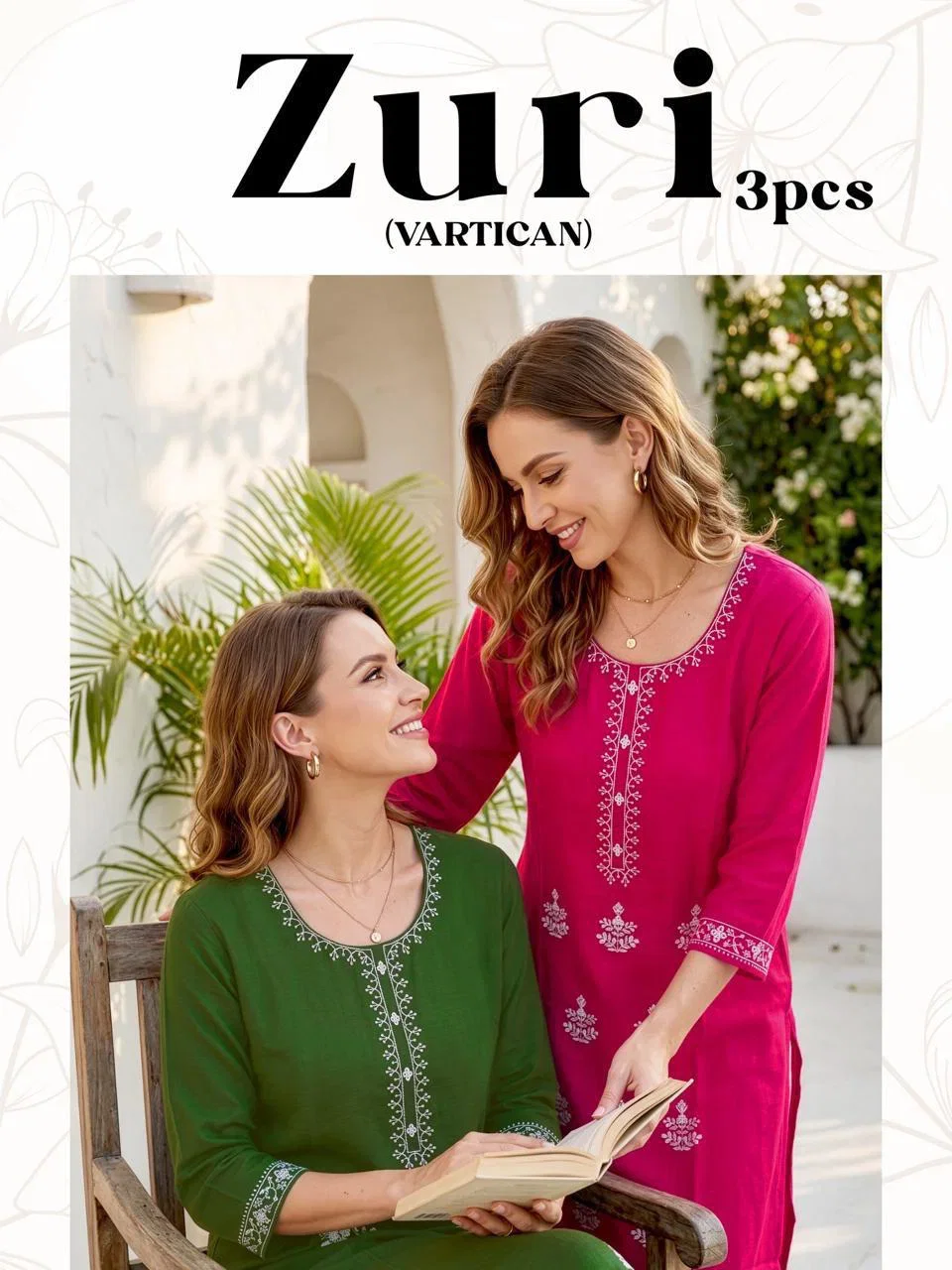 Zuri Vol 1 Vartican Plain Embroidered Kurti With Bottom Dupatta