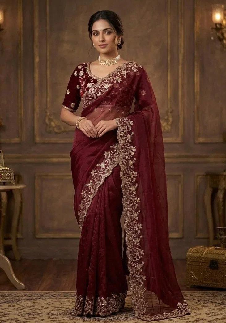 Vt 855 T Fandy Sattin Silk Embroidered Saree Collection