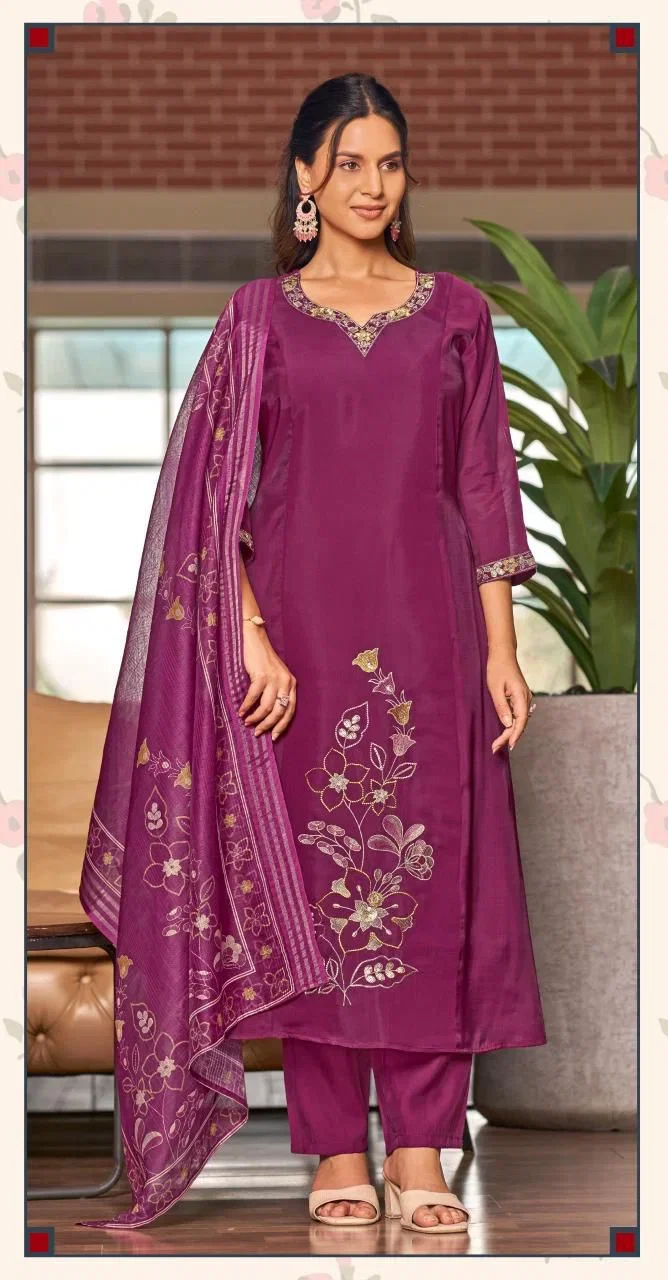 Ladies Flavour 3427 To 3429 Mul Chanderi Embroidered Kurti With Bottom Dupatta