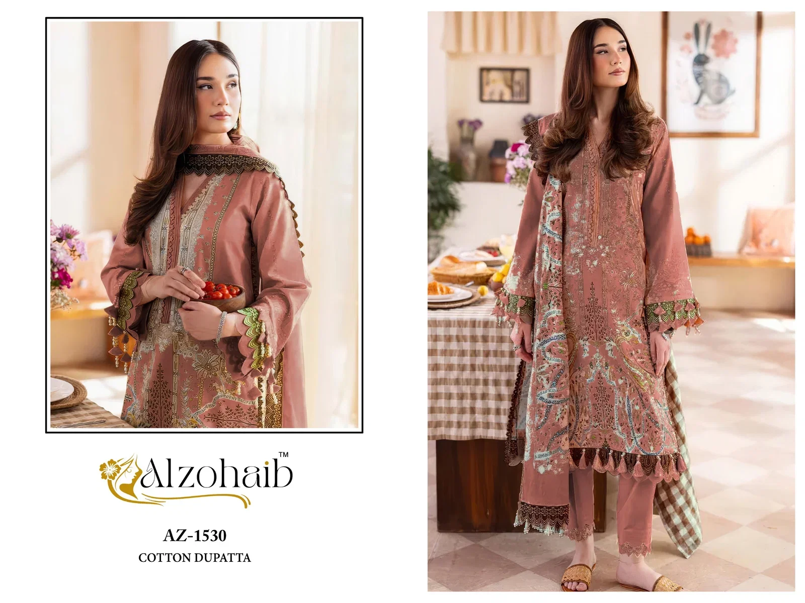 Alzohaib Ayesha Vol 1 Chiffon Dupatta Cotton Patch Worked Salwar Kameez