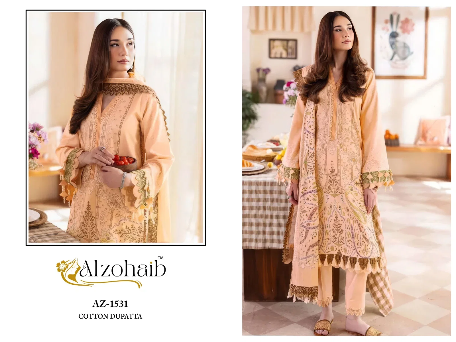 Alzohaib Ayesha Vol 1 Chiffon Dupatta Cotton Patch Worked Salwar Kameez