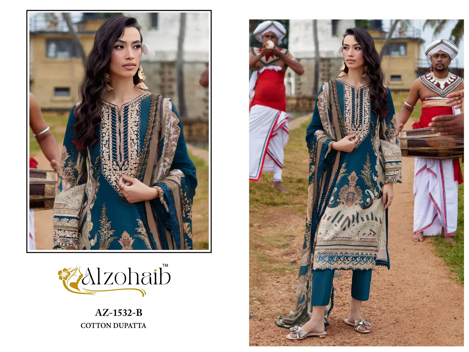 Alzohaib Ayesha Vol 1 Chiffon Dupatta Cotton Patch Worked Salwar Kameez