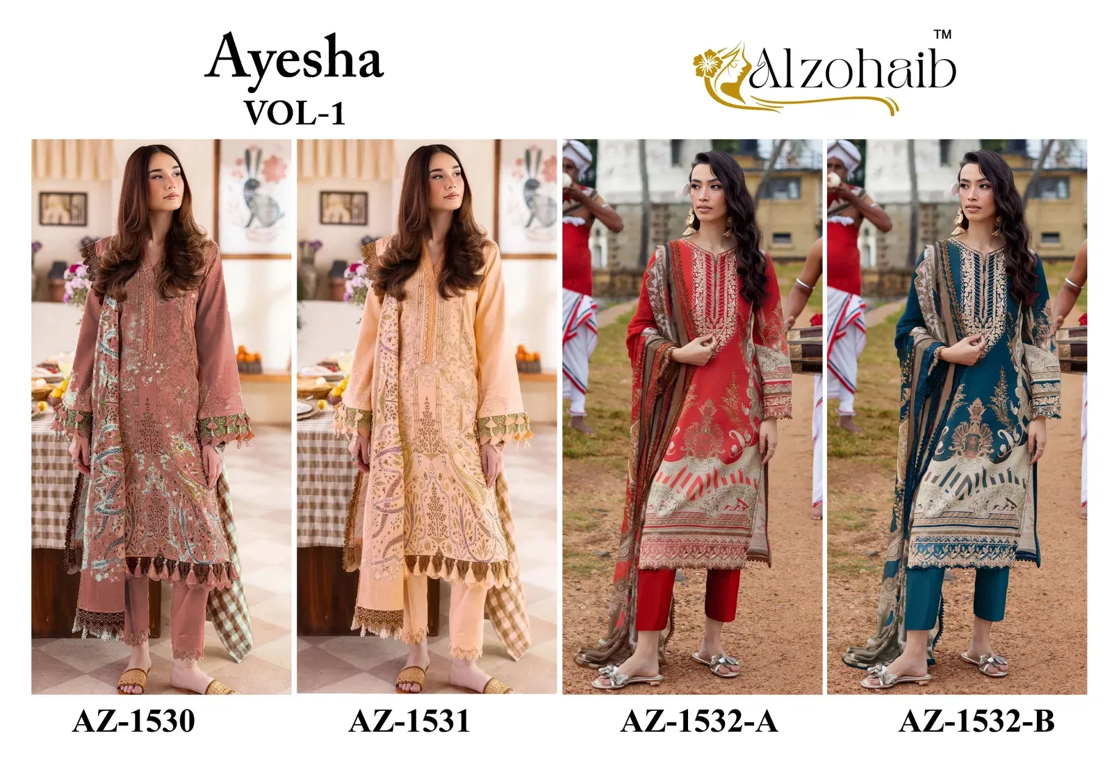 Alzohaib Ayesha Vol 1 Chiffon Dupatta Cotton Patch Worked Salwar Kameez