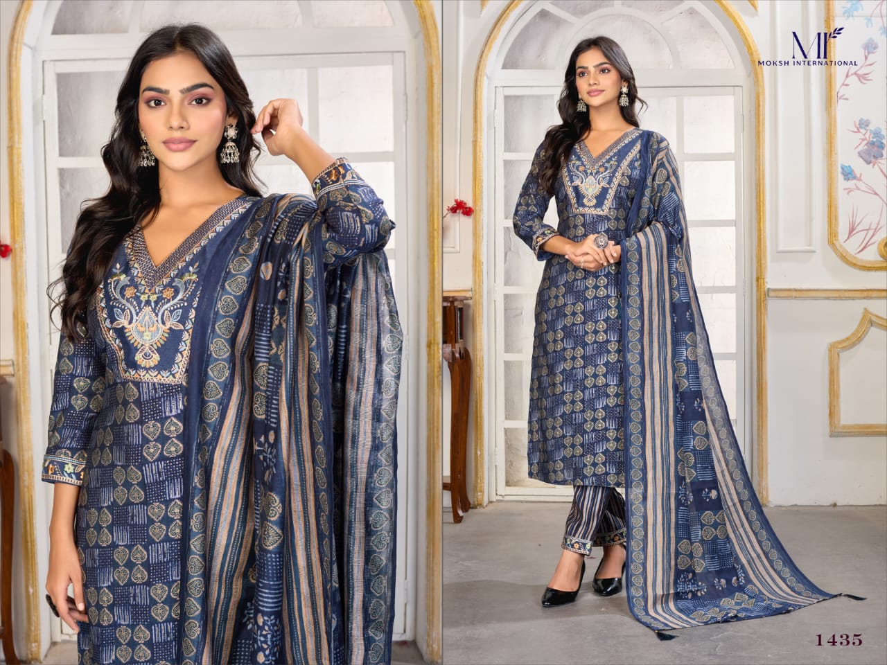 Moksh Gori D No 1435 Chanderi Embroidered Kurti Set Collection