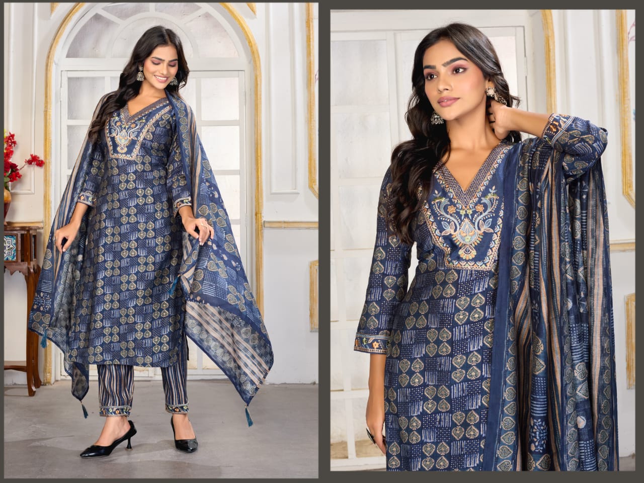 Moksh Gori D No 1435 Chanderi Embroidered Kurti Set Collection