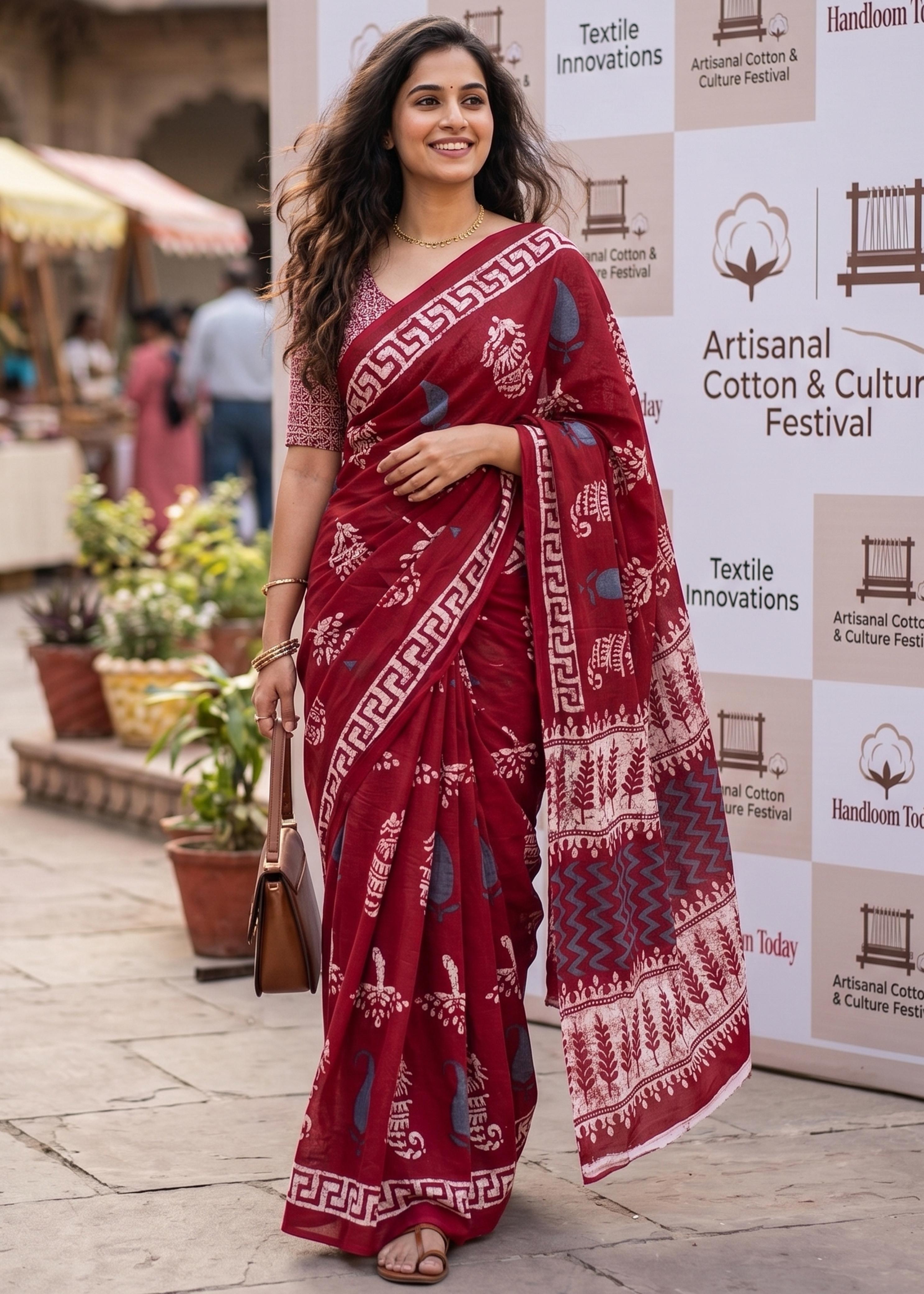 Sm Yami 105 Mal Cotton Hand Block Print Saree