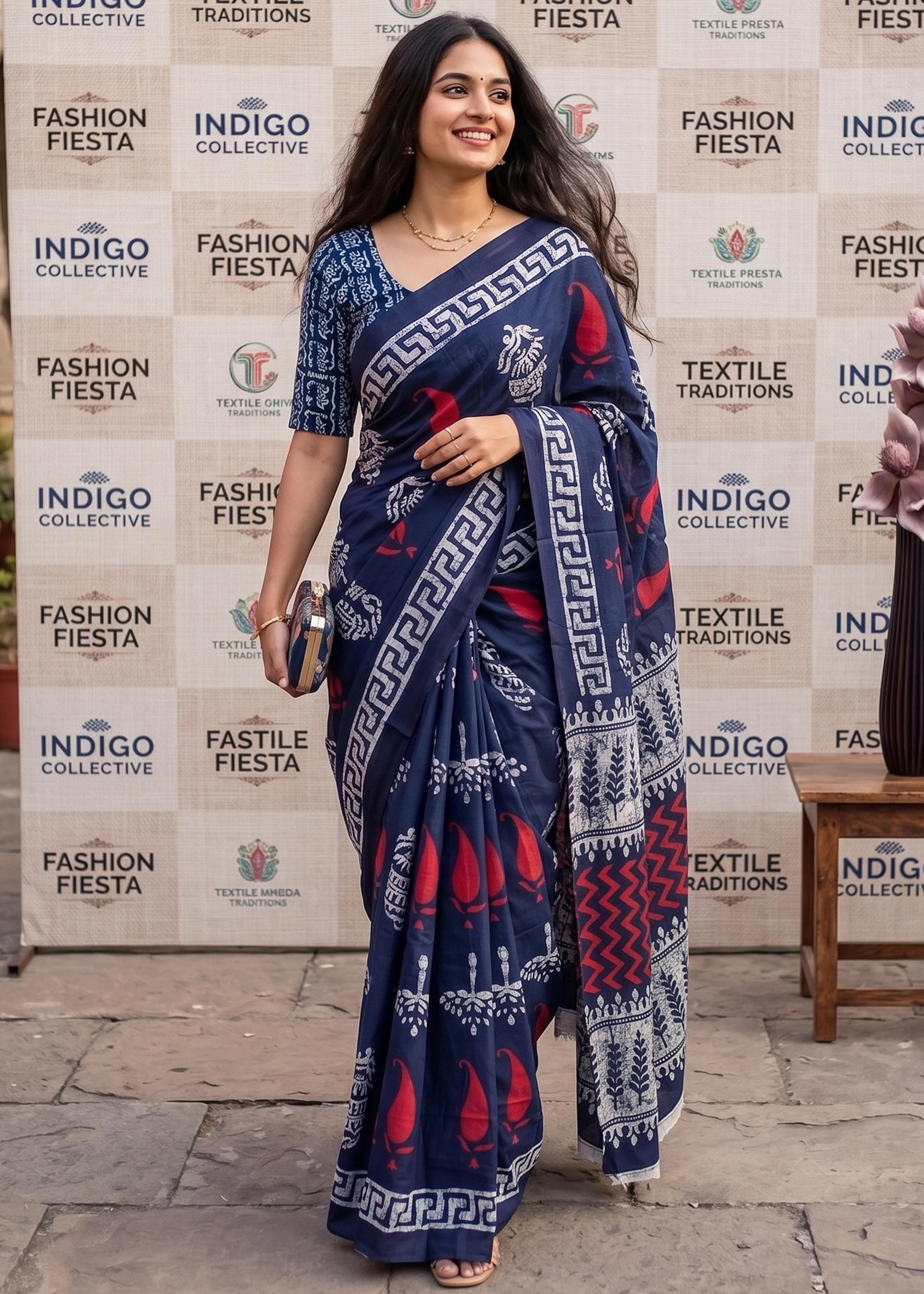Sm Yami 105 Mal Cotton Hand Block Print Saree
