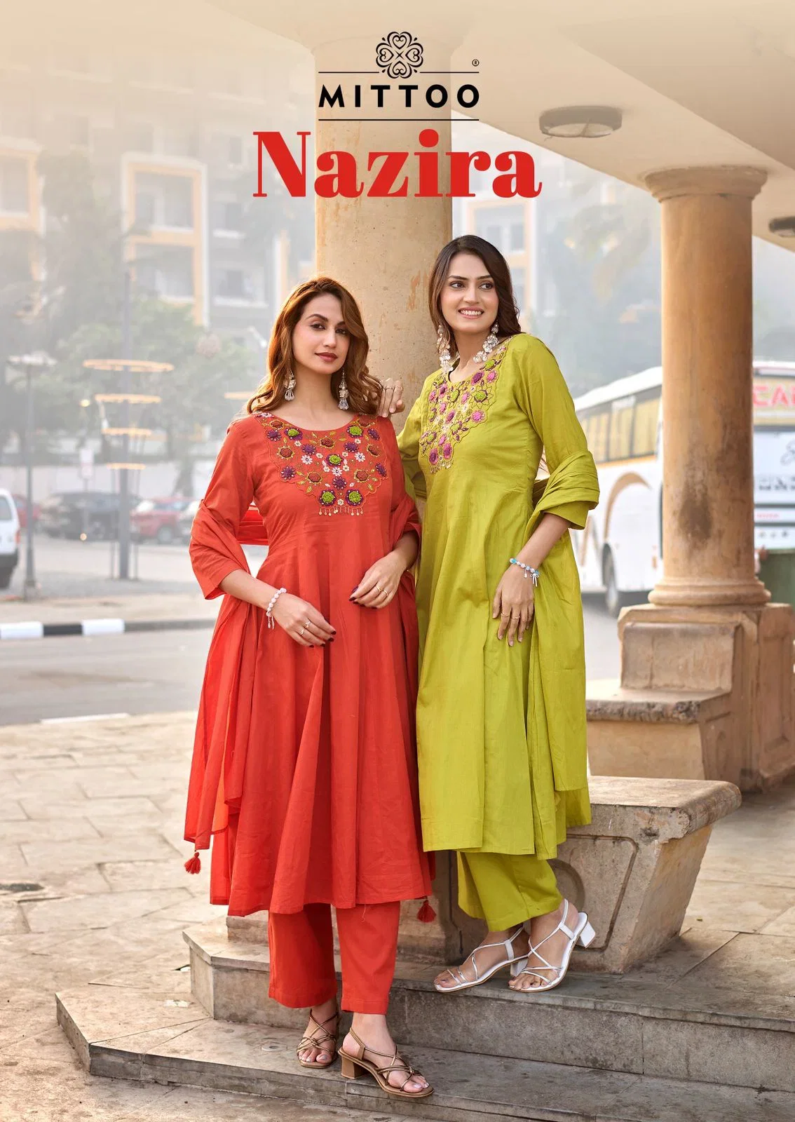 Mittoo Nazira Mul Cotton Handwork Kurti With Pant Dupatta Collection