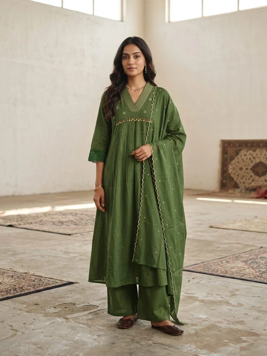 Naisha K 974 Mulmul Cotton Kurti With Bottom Dupatta Collection