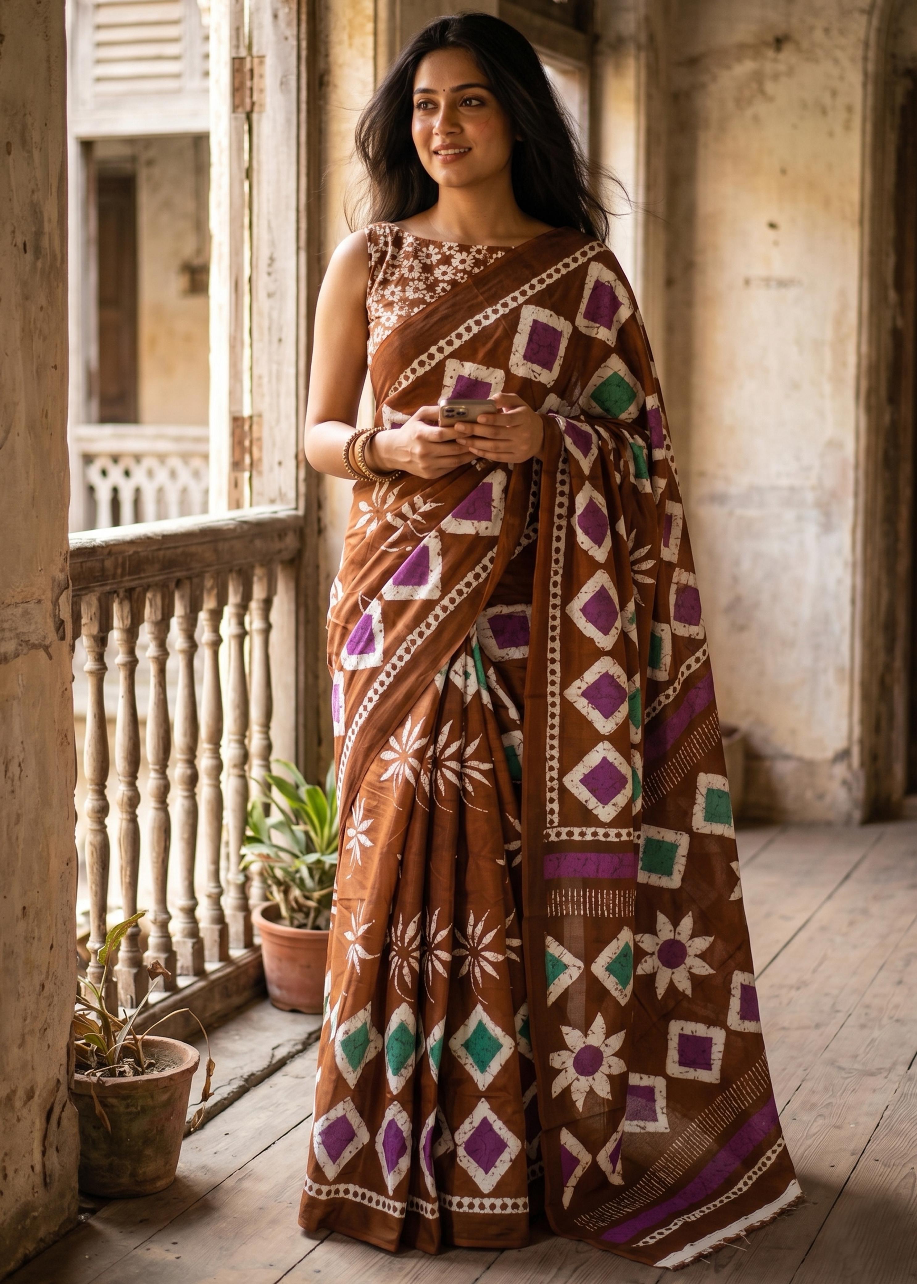 Sm Yami 106 Mal Cotton Batik Hand Block Print Saree