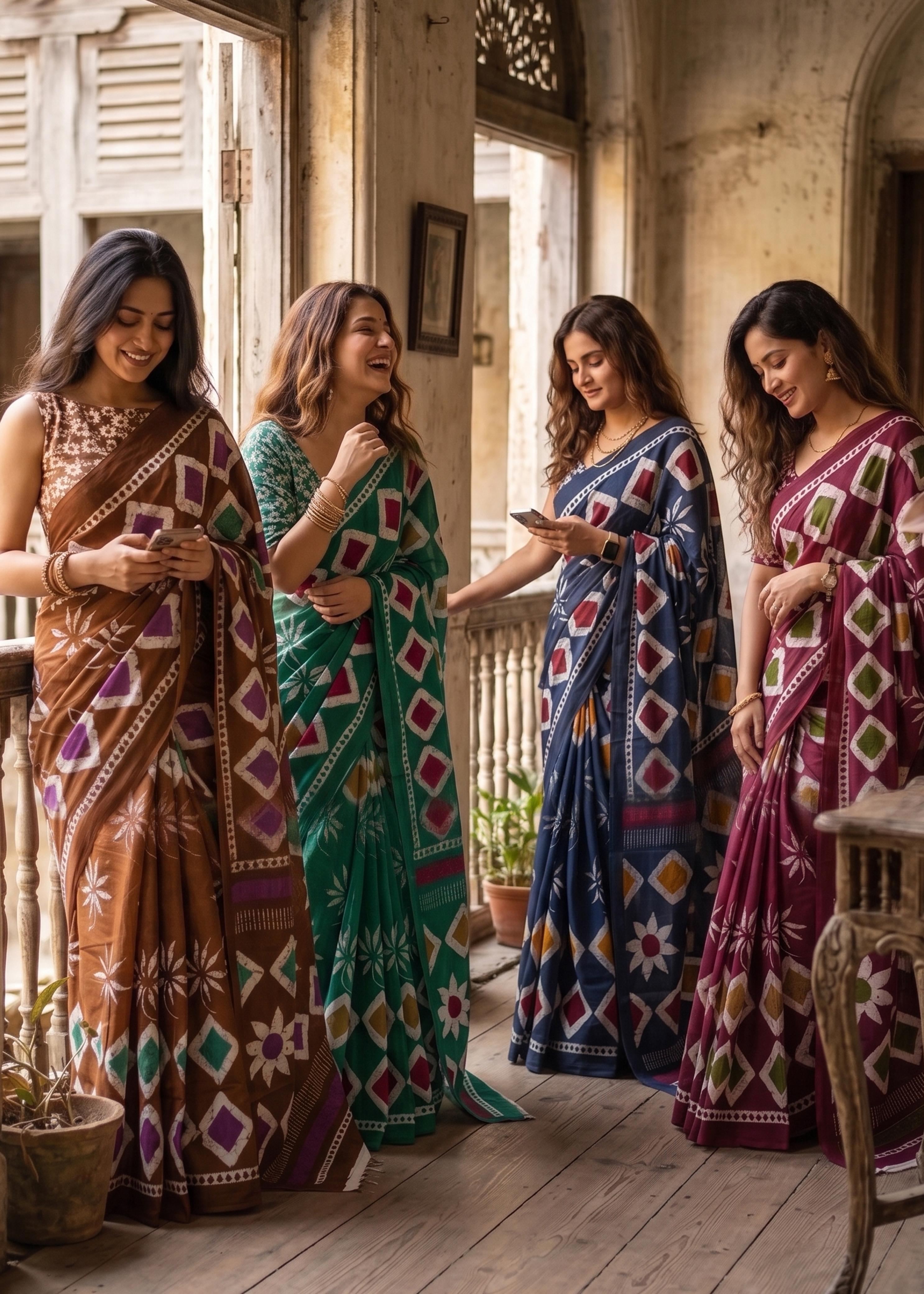 Sm Yami 106 Mal Cotton Batik Hand Block Print Saree