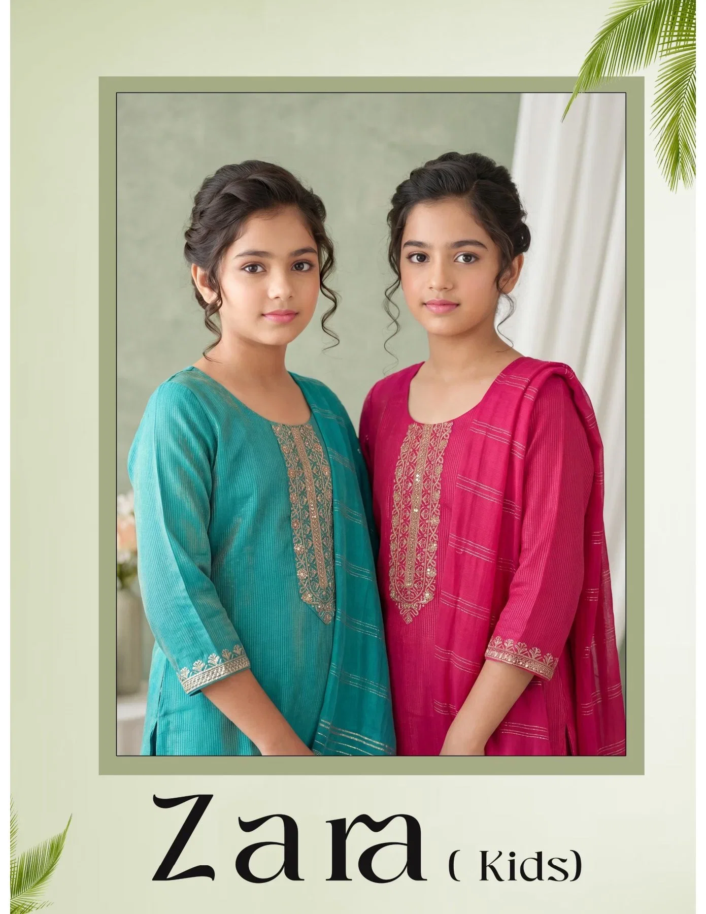 Zara Kids Simmar Embroidered Kurti With Bottom Dupatta