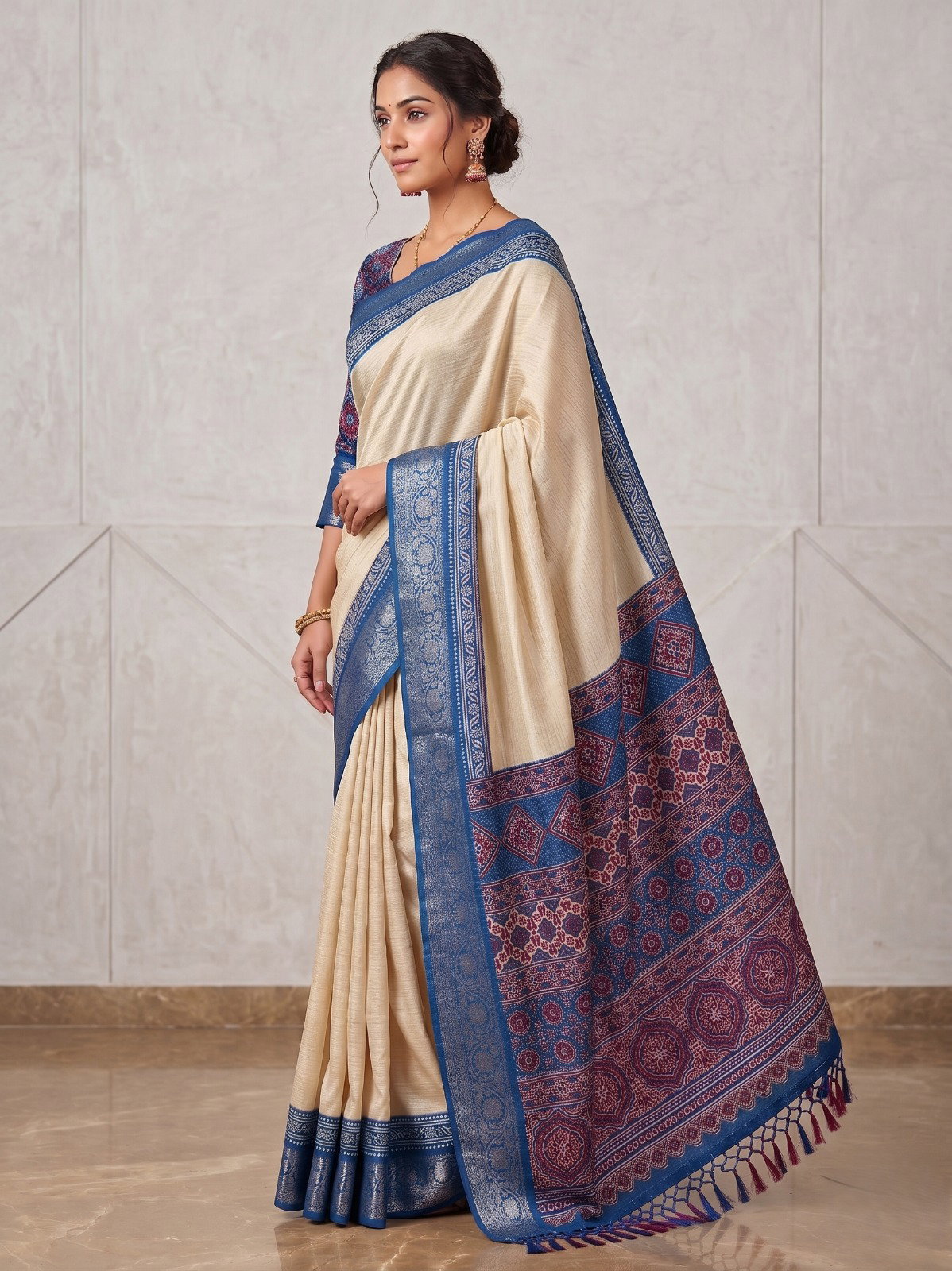 VLC Kasmiri Dola Silk Striped Weave Floral Border Saree