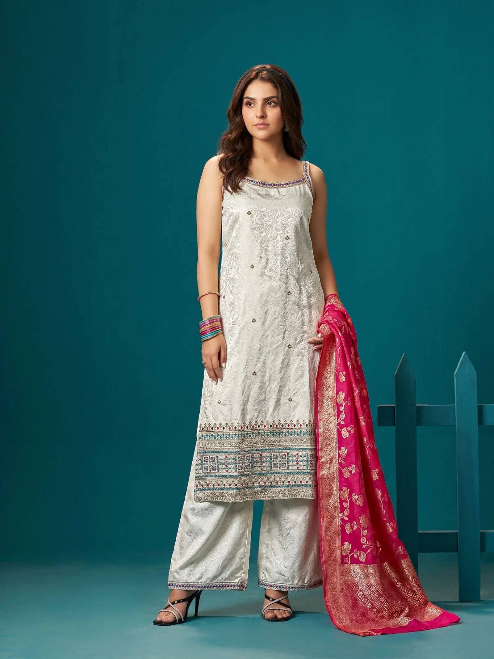 Naisha K 975 Self Jacquard Banarasi Concept Kurti With Bottom Dupatta
