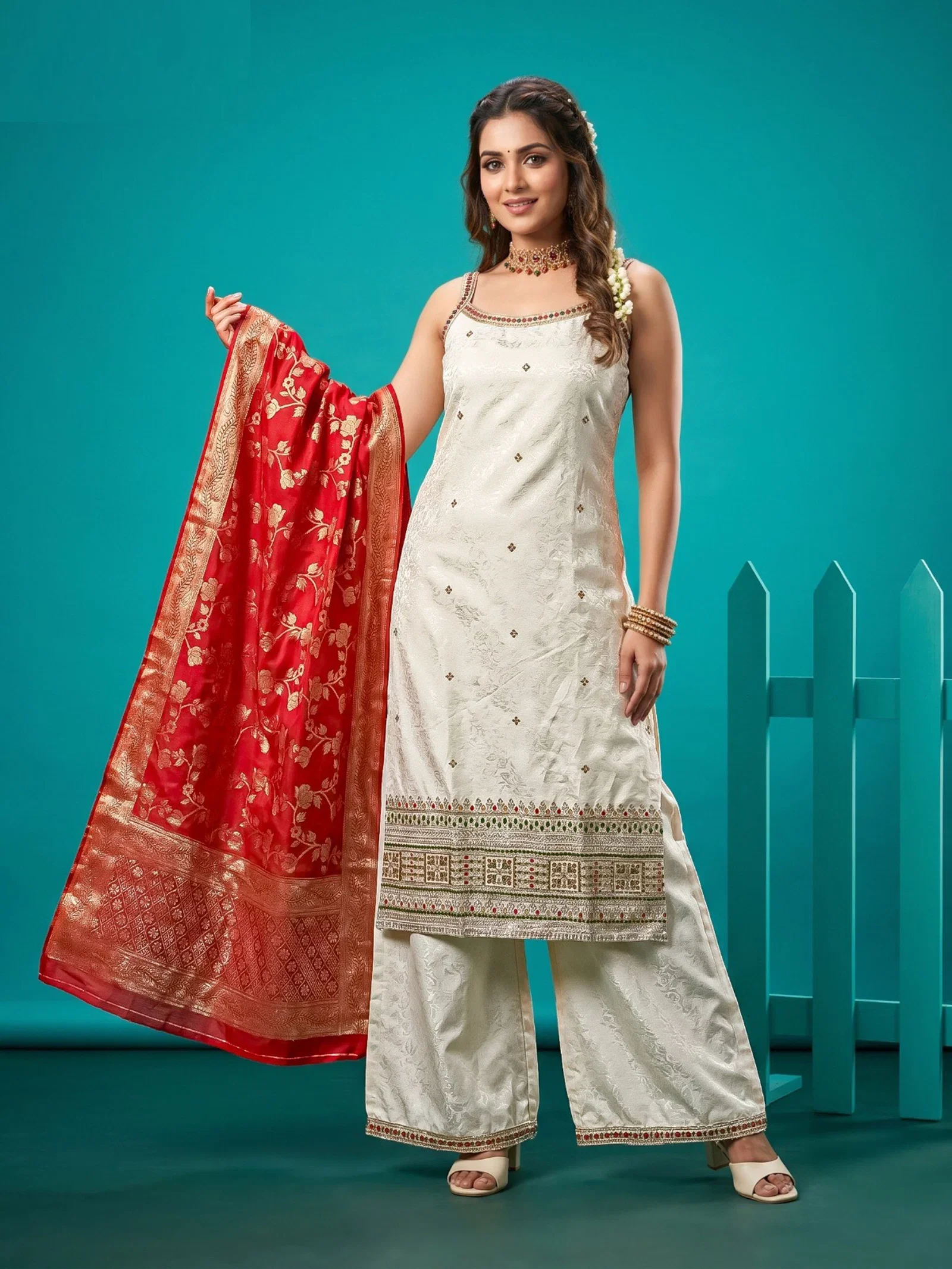 Naisha K 975 Self Jacquard Banarasi Concept Kurti With Bottom Dupatta