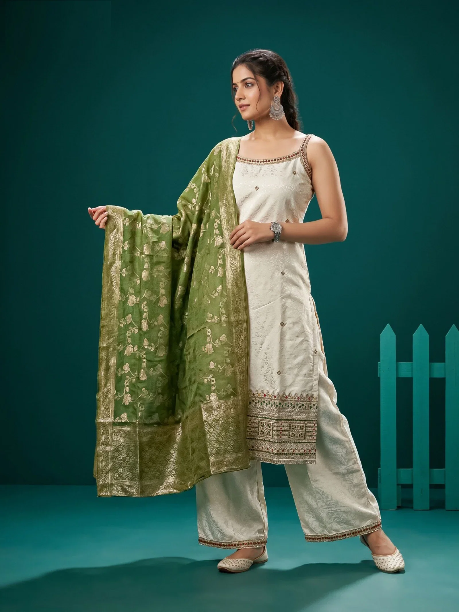 Naisha K 975 Self Jacquard Banarasi Concept Kurti With Bottom Dupatta