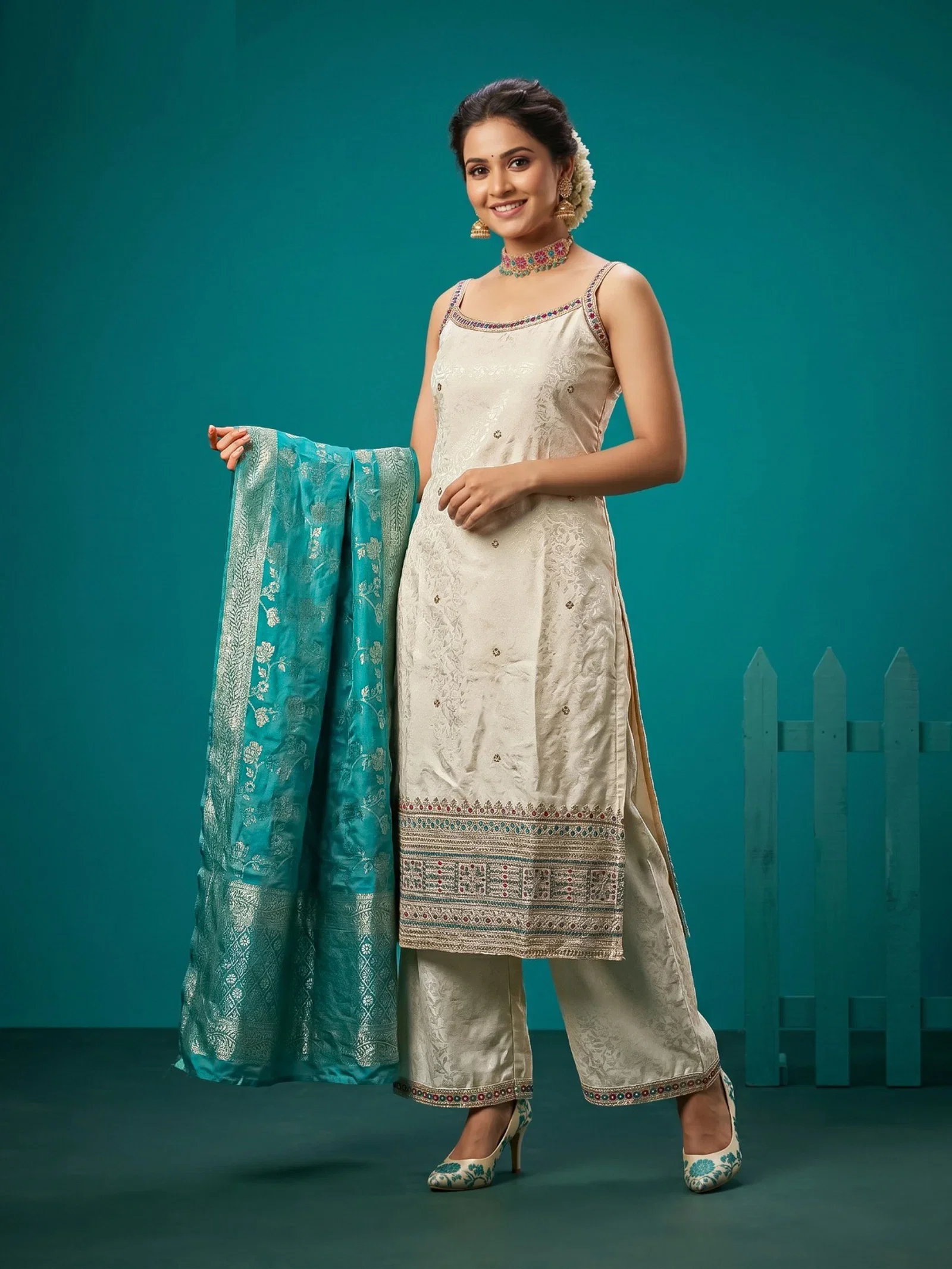 Naisha K 975 Self Jacquard Banarasi Concept Kurti With Bottom Dupatta