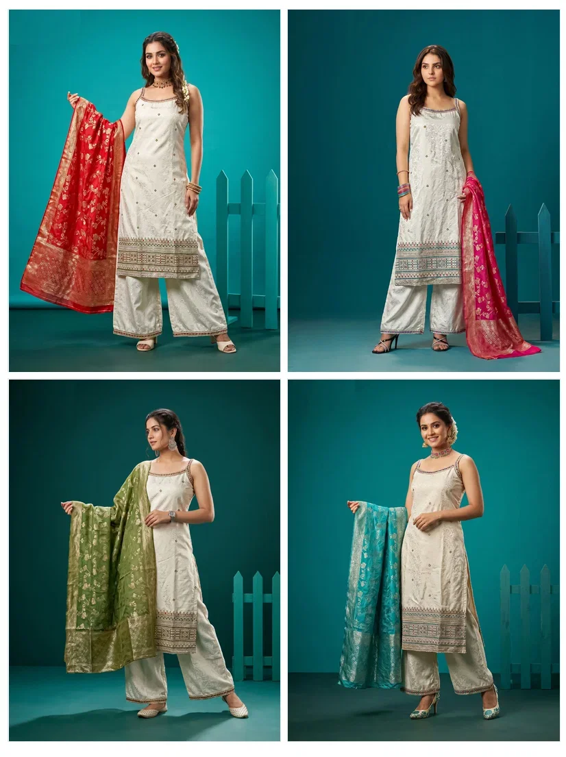 Naisha K 975 Self Jacquard Banarasi Concept Kurti With Bottom Dupatta