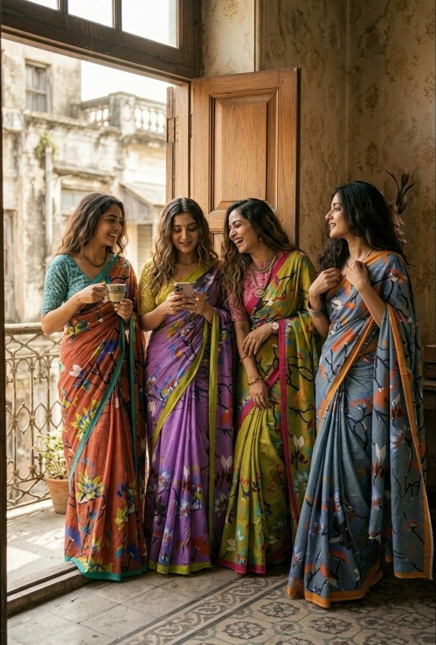 Sm Yami 108 Mal Cotton Floral Print Saree