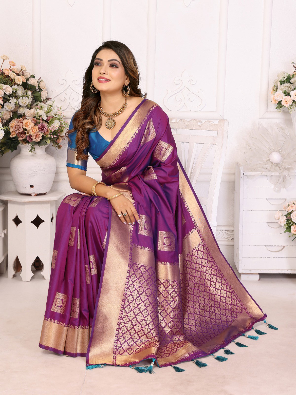 Lekha VC Sameera Soft Silk Woven Butta Zari Border Saree