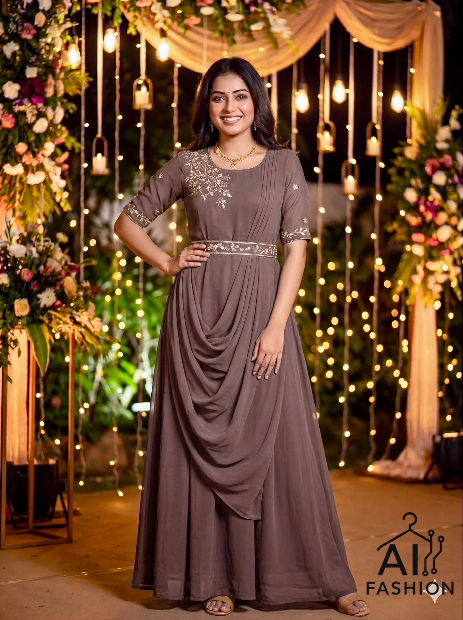 Nayra Gown Georgette Embroidered Indowestern Collection