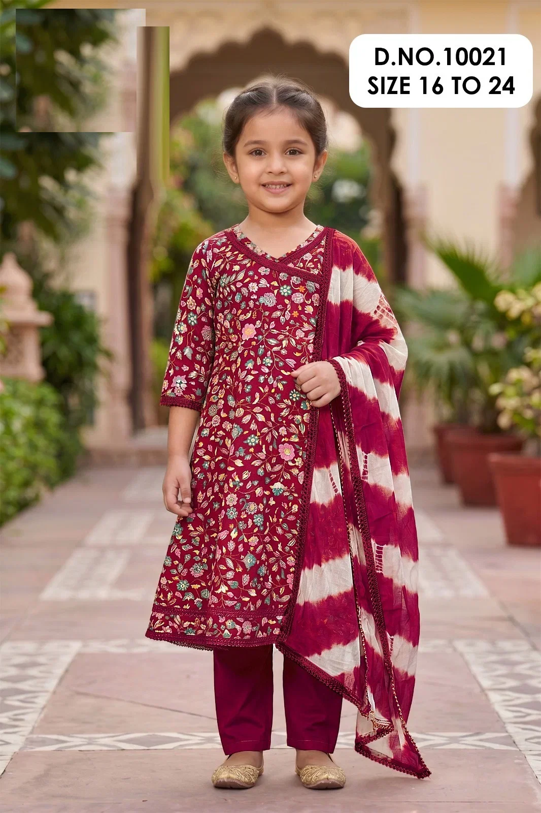 Charvi 10021 Rayon Printed Kids Wear Kurti Pant And Dupatta