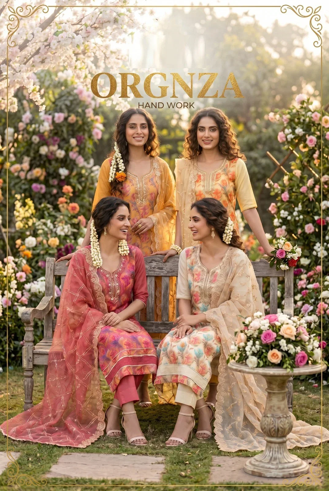Roohaa Vol 22 Organza With Hand Worked Kurti With Bottom Dupatta