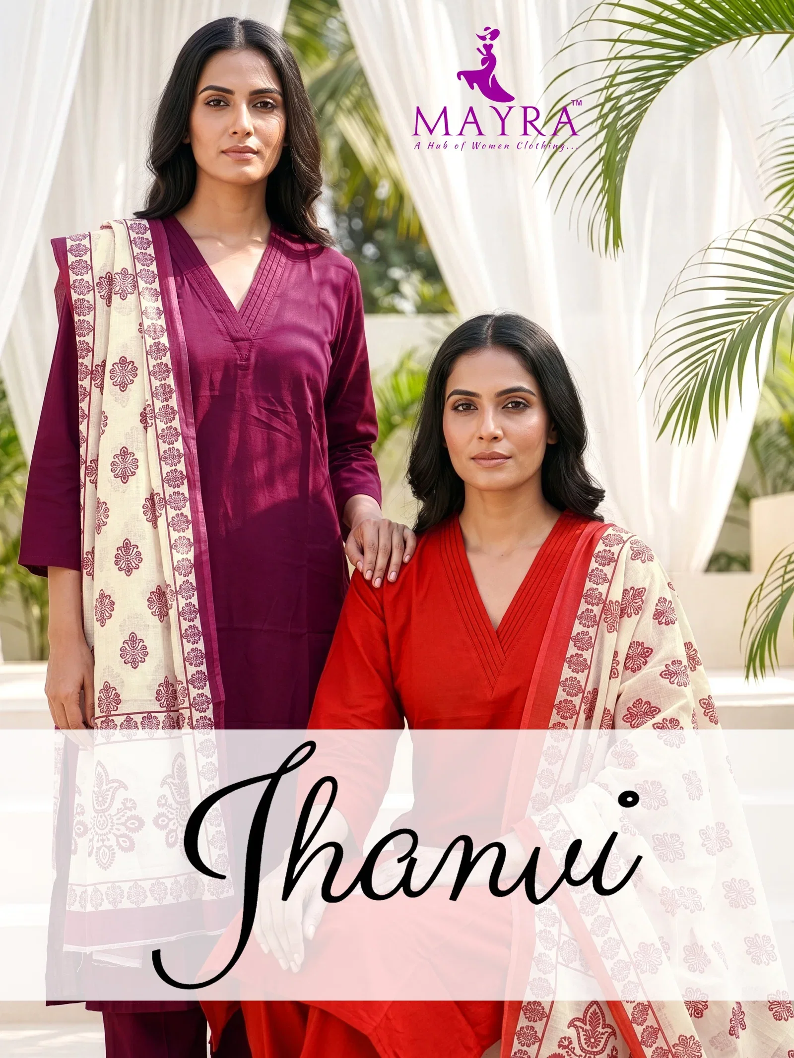 Mayra Jhanvi Dhabu Cotton Plain Kurti With Bottom Dupatta