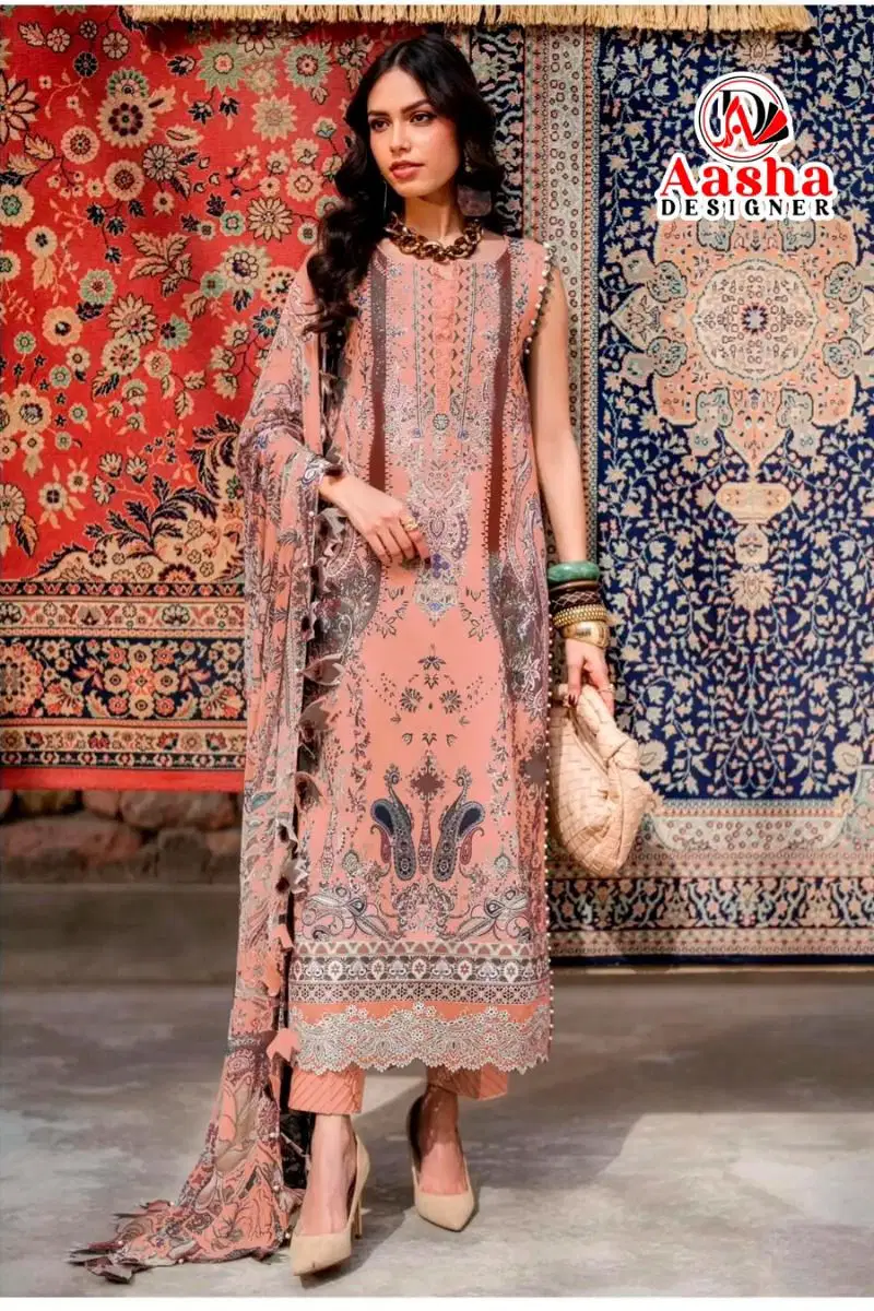Aasha 1219 A And B Chiffon Dupatta Cotton Embroidered Salwar Kameez