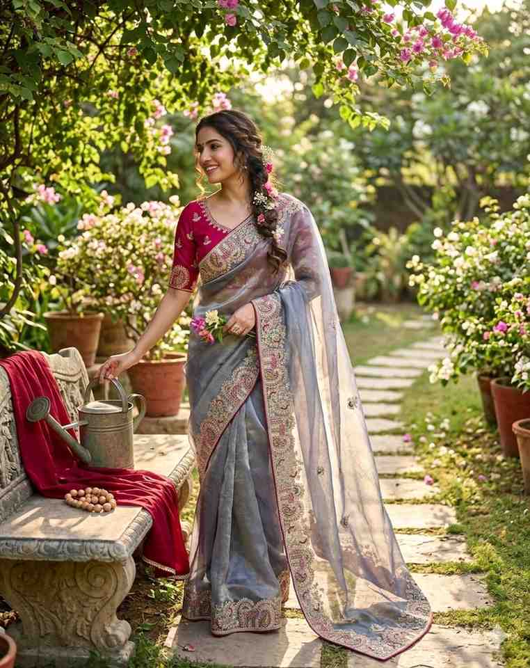 Kc 407 Sattin Silk Embroidered Designer Saree Collection