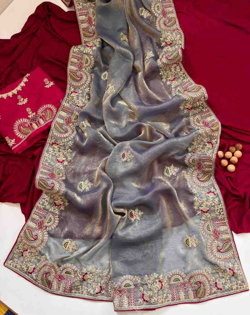 Kc 407 Sattin Silk Embroidered Designer Saree Collection