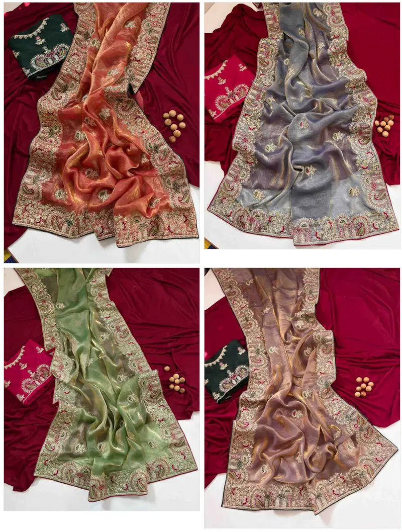Kc 407 Sattin Silk Embroidered Designer Saree Collection